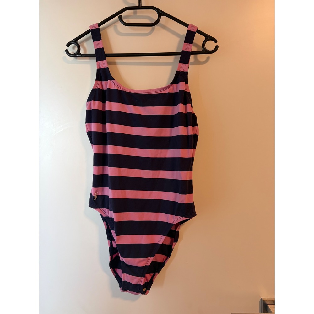 Vintage 90s Ralph Lauren striped One Piece Swimsuit Navy Pink Made in USA 12